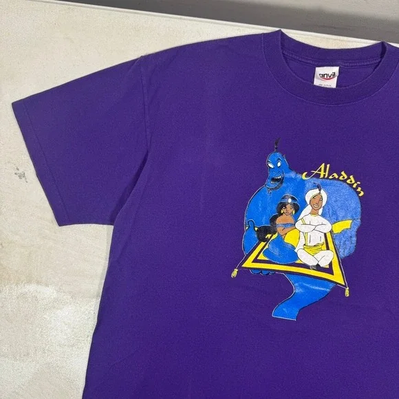 Vintage Anvil Aladdin Movie Cast Crew T-Shirt Purple Mens XL Disney - Picture 4 of 12